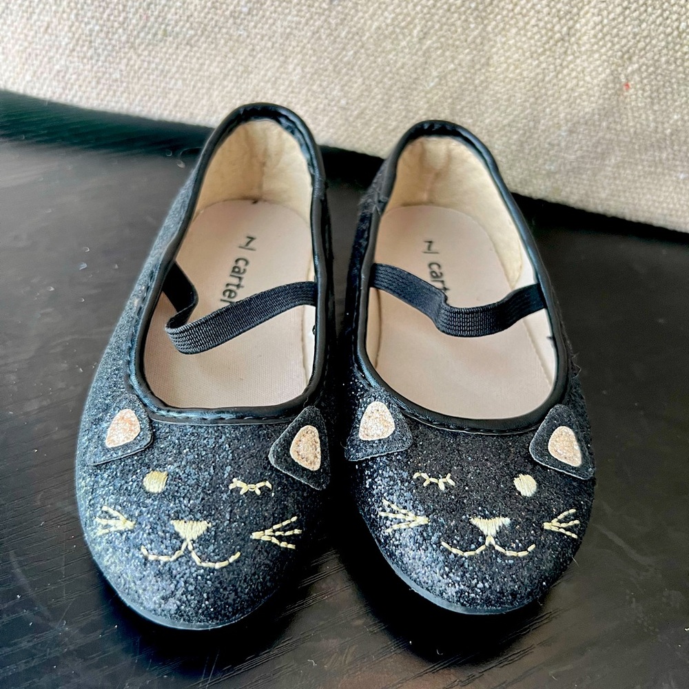 Carter’s Black Cat Sparkly Ballet Flats- Size 7T